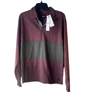 Hudson Jeans Men's Rugby Long Sleeve Shirt Burgundy and‎ Gray Size Small NWT
